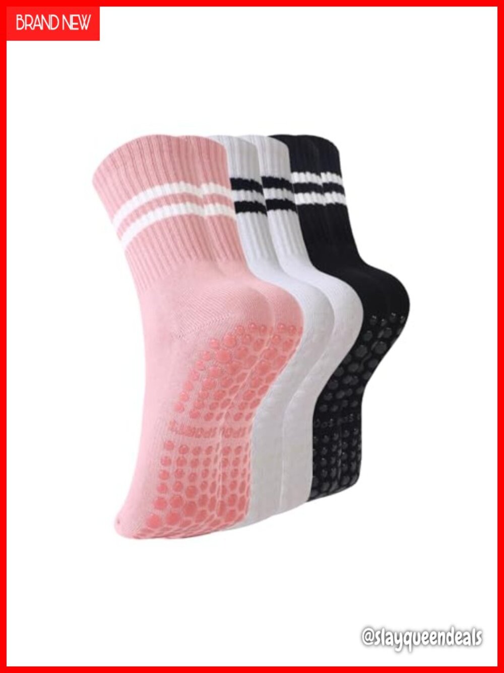 Pilates Socks with Grips for Women 3 Pairs Cotton Blend Non Slip